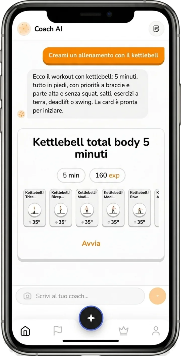 Chat con il Coach AI: un allenamento di 5 minuti con il kettlebell creato su richiesta