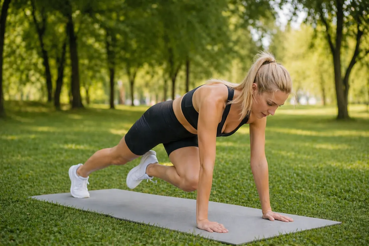 Persona che si allena a casa con un mini workout breve e guidato